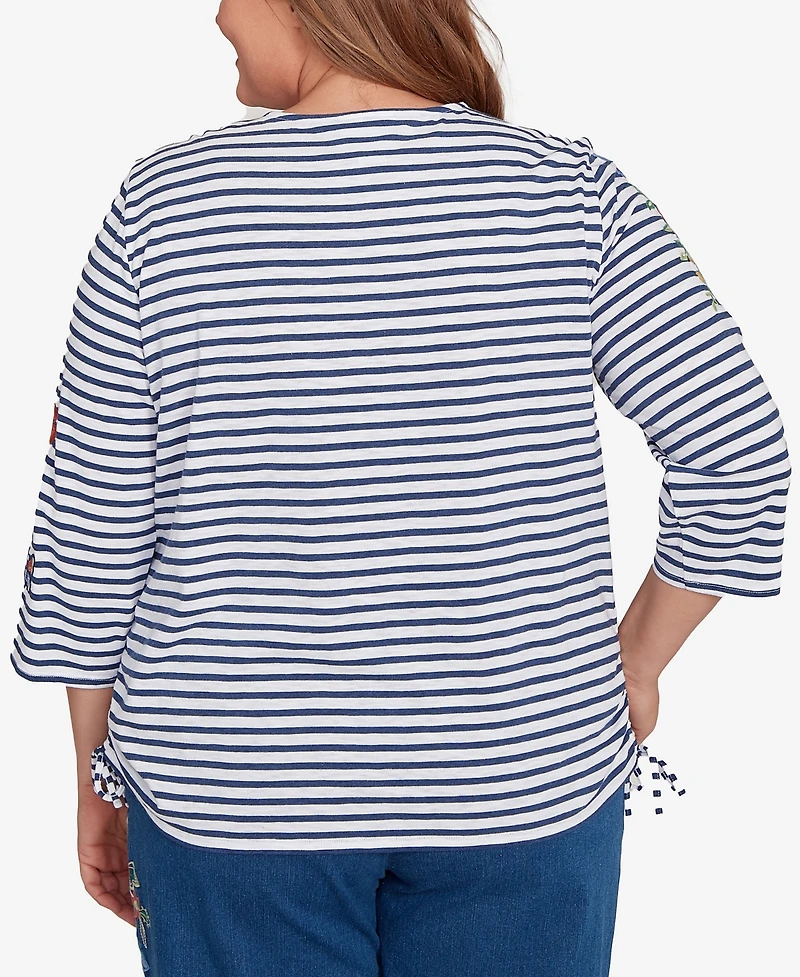 Alfred Dunner Plus El Paso Floral Stripe Ruched Sides Top