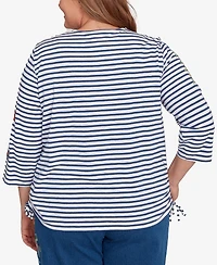 Alfred Dunner Plus El Paso Floral Stripe Ruched Sides Top