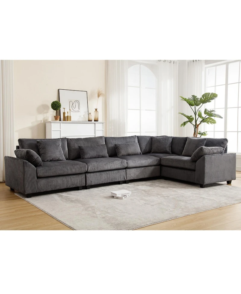Streamdale Oversized Corduroy Sofa Couches 5-Seat Dark Gray Modular Sectional
