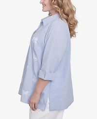 Alfred Dunner Plus Classic Striped Woven Butterfly Button Down Top