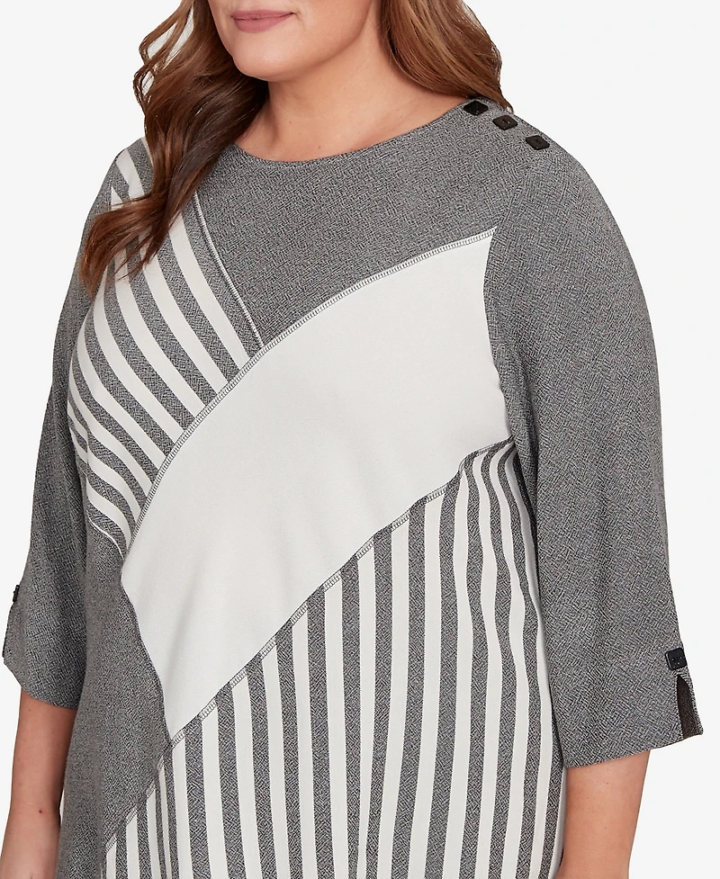 Alfred Dunner Plus Santa Barbara Diagonal Spliced Stripe Top