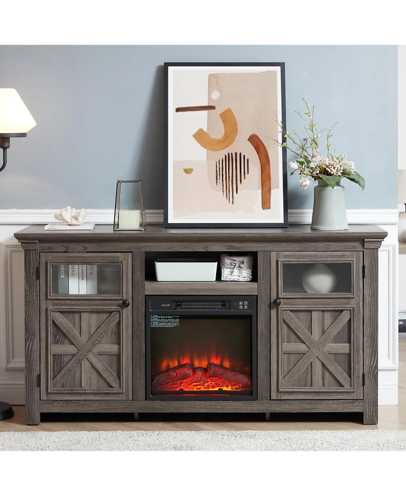 Streamdale Farmhouse Cabinet with Fireplace Insert, 60.23"W x 15.35"D x 31.7"H