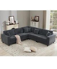 Streamdale Oversized Modular Sectional Sofa, 5-Seat Corduroy U-Shaped Couch, 11 Cushions