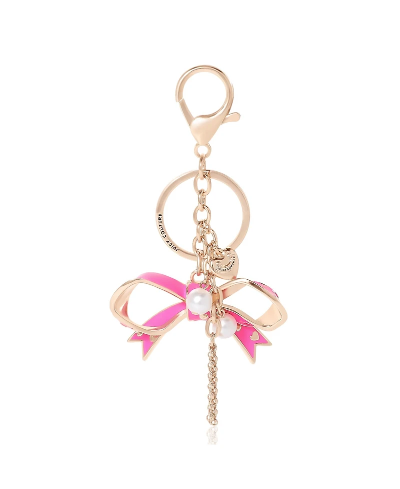 Juicy Couture Bow Charm Keychain – Stylish Gold & Pink Bling Accessory