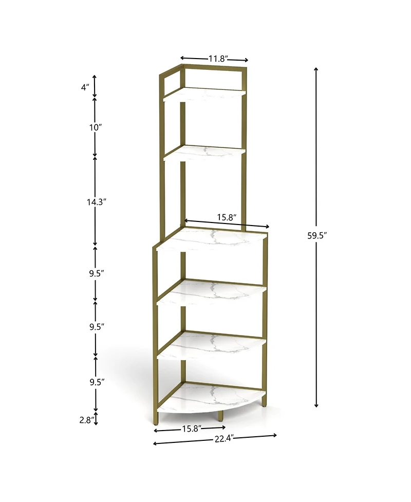 Streamdale 6-Tier Corner Bookshelf with Open Shelves, Rustic Brown