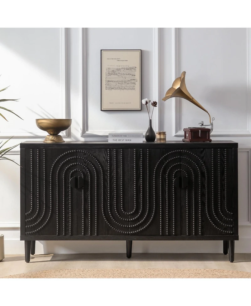 Streamdale Furniture Modern Black Accent Cabinet 4-Door Wooden Storage Cabinet