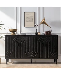 Streamdale Furniture Modern Black Accent Cabinet 4-Door Wooden Storage Cabinet