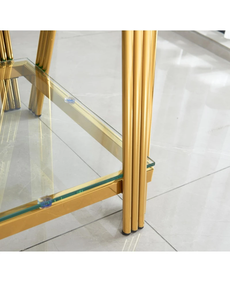 Streamdale 20" Square Gold End Table - Glass Top & Storage