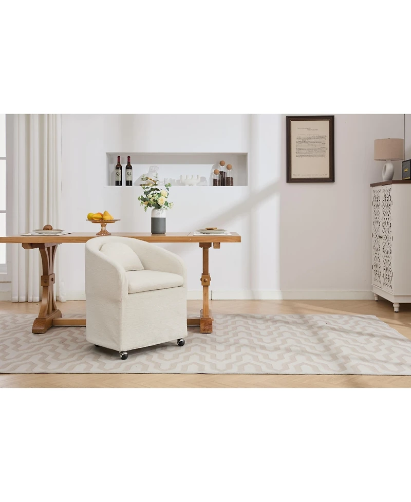 Streamdale Set of 1 Chenille Fabric Dining Armchair With Back Cushion and Universal Wheels,Beige