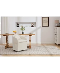 Streamdale Set of 1 Chenille Fabric Dining Armchair With Back Cushion and Universal Wheels,Beige