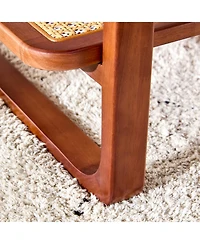 Streamdale Walnut Wood & Glass Tea Table with Rattan Detail, Perfect for Home Decor