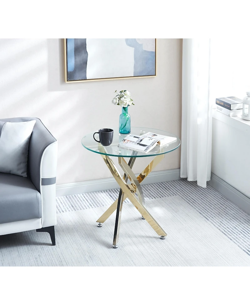 Streamdale Modern Round Tempered Glass End Table With Chrome Legs