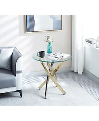Streamdale Modern Round Tempered Glass End Table With Chrome Legs
