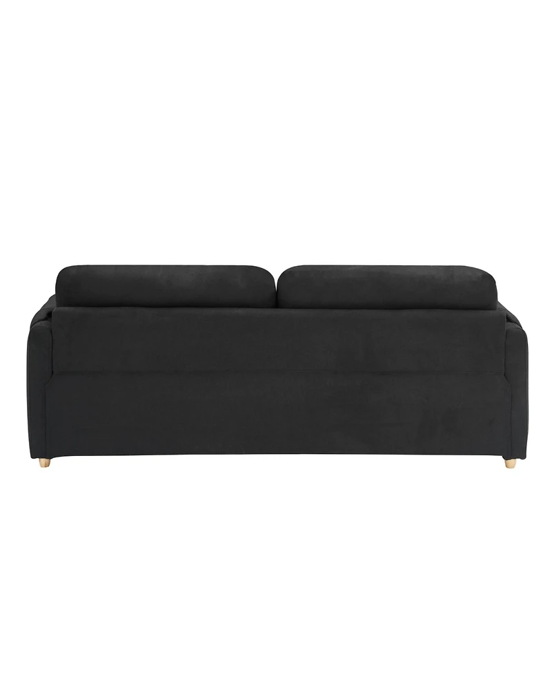 79.50 inches long, Teddy Cotton Linen Sofa Fabric, with metal conical long legs, metal strip matching, stylish and simple-Black