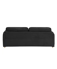 79.50 inches long, Teddy Cotton Linen Sofa Fabric, with metal conical long legs, metal strip matching, stylish and simple-Black