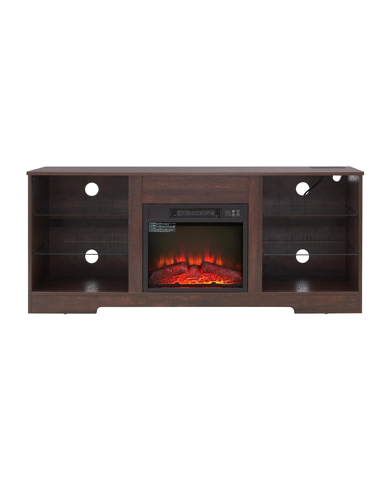 Streamdale Modern Electric Fireplace Tv Stand with Glass Shelves