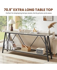70" Long Sofa Console Table with 2 Shelves for Entryway, Living Room, Rustic Gray