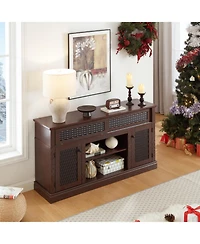 Streamdale Embossed Tv Stand with Sliding Door, Dark Cherry, 58"W x 15"D x 31.7"H