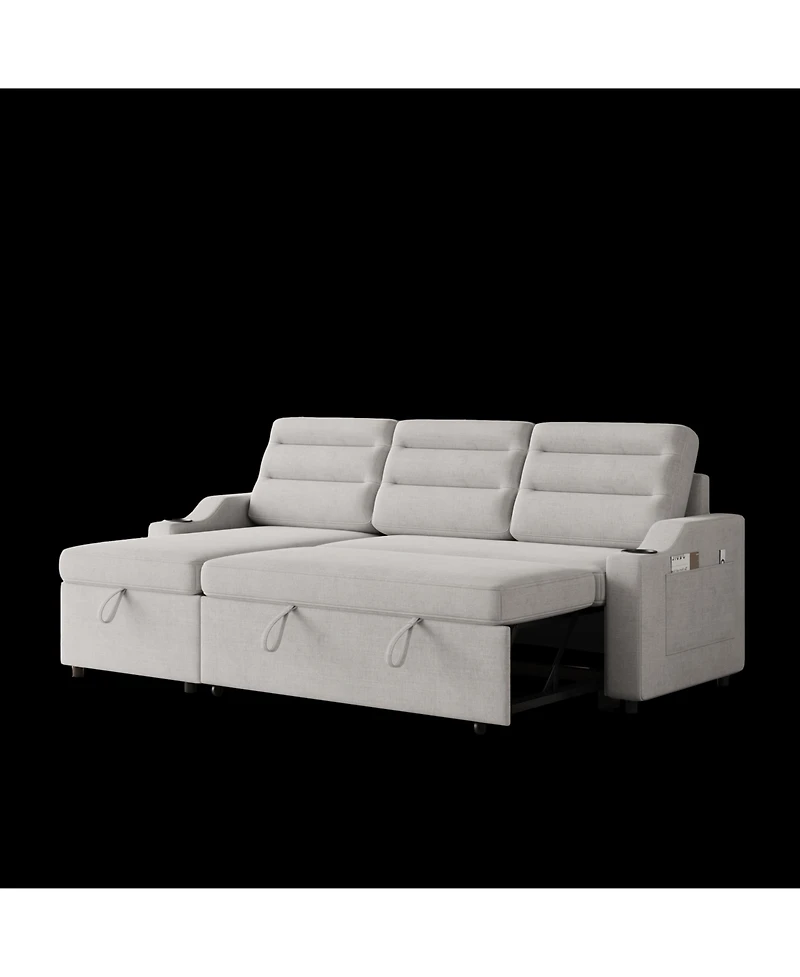Streamdale 83" Convertible Sofa Bed with Storage, Recliner, and Cup Holder