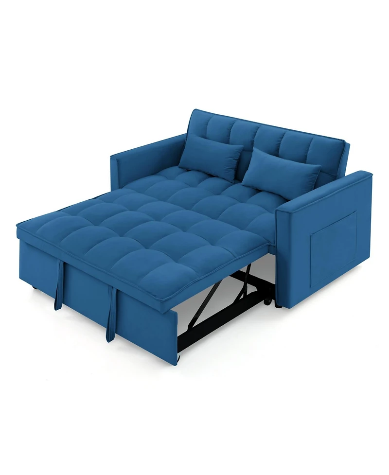 Streamdale 54.33 inch versatile foldable sofa bed in 3 lengths, modern sofa sofa sofa velvet pull-out bed, adjustable back (Blue)