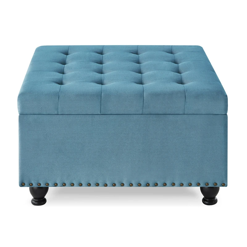 Streamdale Furniture Button Tufted Square Storage Ottoman with Wooden Legs for Living/Bedroom