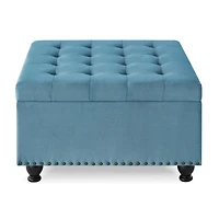 Streamdale Furniture Button Tufted Square Storage Ottoman with Wooden Legs for Living/Bedroom