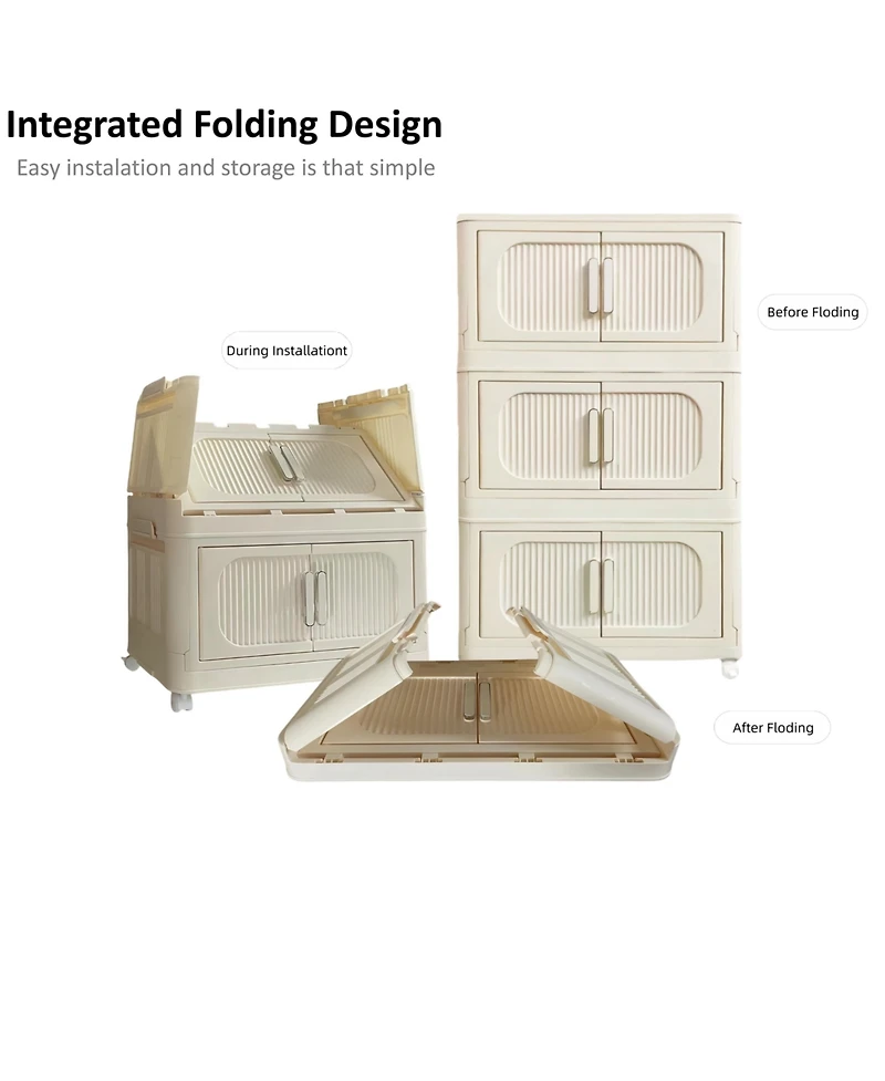 Streamdale 19.69" Cream White Folding Storage Cabinet with Wheels and Magnetic Door