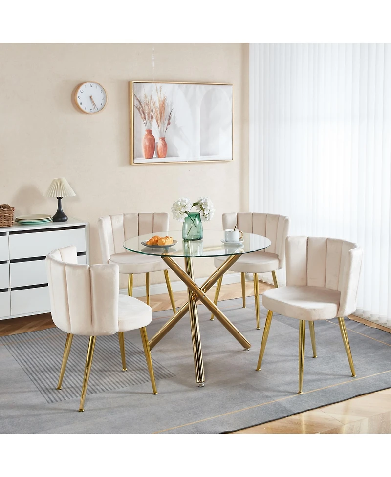 Streamdale Modern Velvet Dining Chair Set (2) with Golden Legs