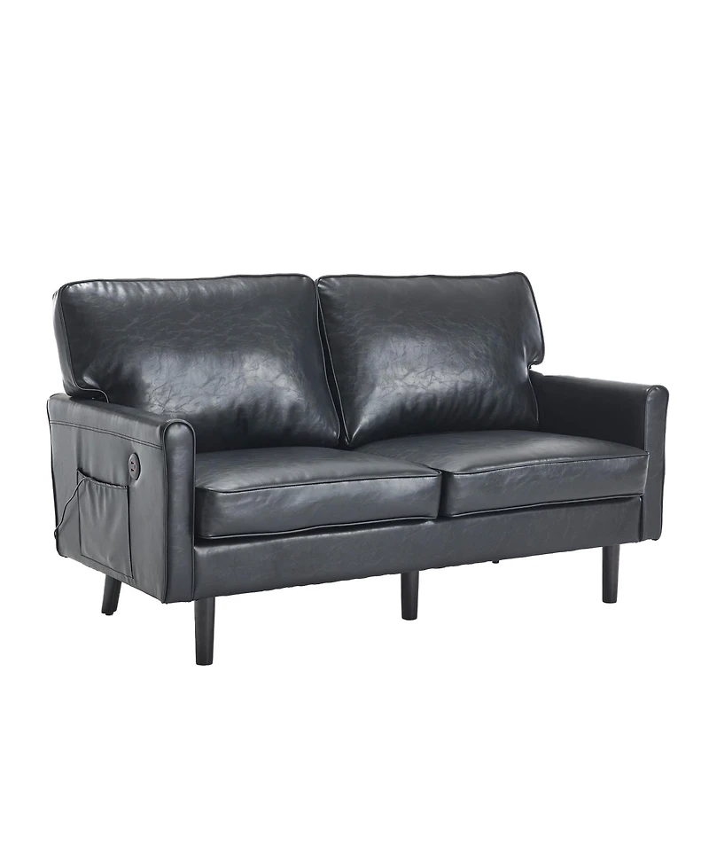 Streamdale Mid-Century Loveseat with Usb & Removable Cover (Black Pu)