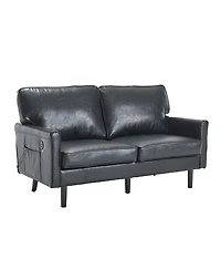 Streamdale Mid-Century Loveseat with Usb & Removable Cover (Black Pu)