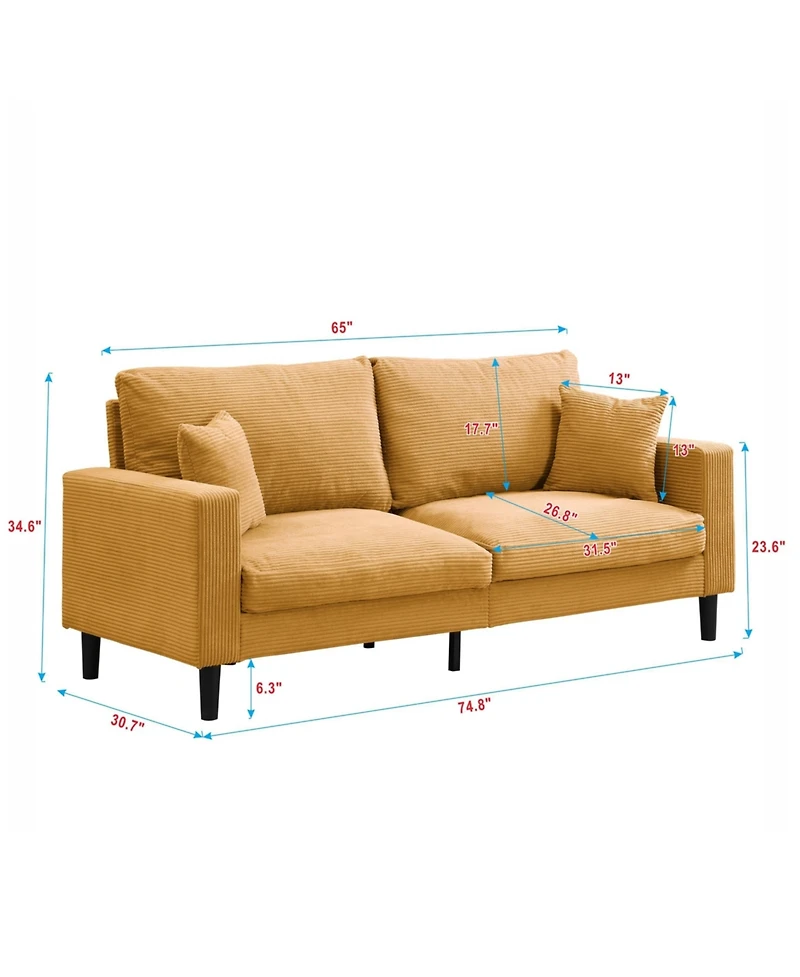 74" Modern Sofa with High Resilience, Wooden Frame - Orange Comfort