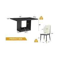 Streamdale Black Marble Dining Set with White & Gray Pu Chairs