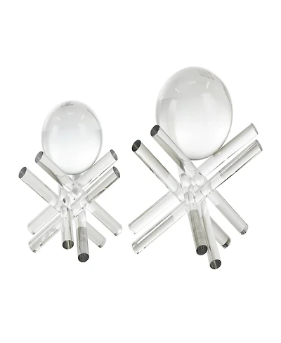 Rosemary Lane Crystal Jack Inspired Decorative Sculpture with Clear Resting Orbs, Set of 2