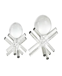 Rosemary Lane Crystal Jack Inspired Decorative Sculpture with Clear Resting Orbs, Set of 2