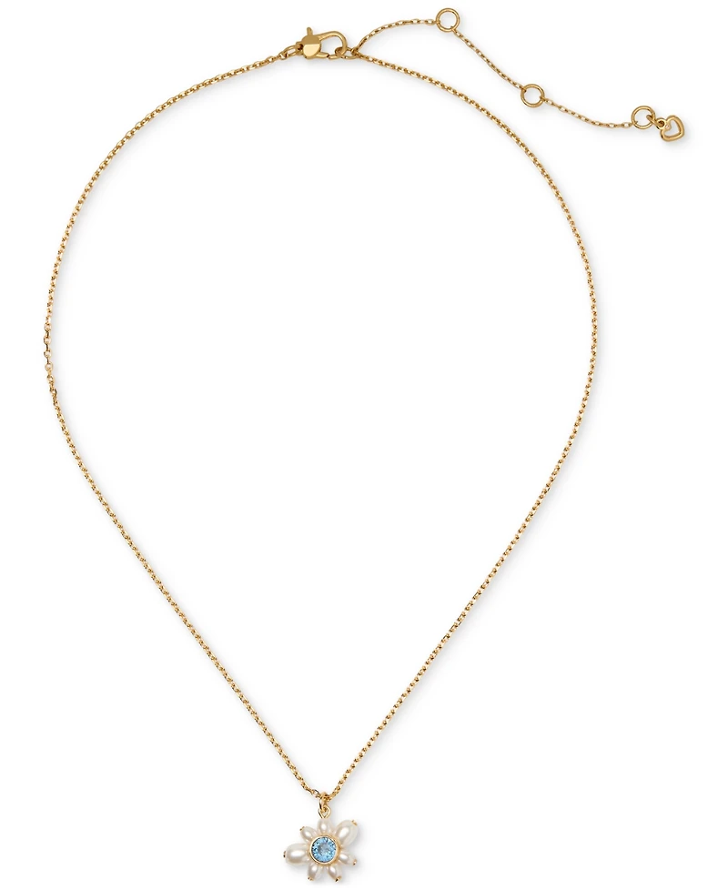 Kate Spade New York Gold-Tone Cubic Zirconia & Imitation Pearl Flower Pendant Necklace, 16" + 3" extender
