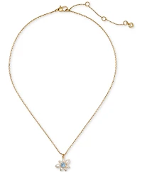 Kate Spade New York Gold-Tone Cubic Zirconia & Imitation Pearl Flower Pendant Necklace, 16" + 3" extender