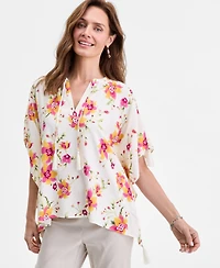 Jm Collection Women's Printed Tassel-Trim Poncho Top, Exclusively at Macy's
