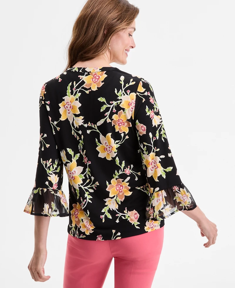 Jm Collection Women's Printed Split-Neck Top, Exclusively at Macy's