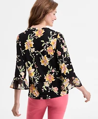 Jm Collection Women's Printed Split-Neck Top, Exclusively at Macy's