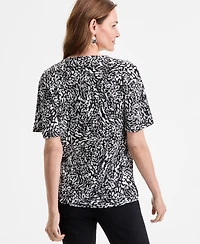 Jm Collection Women's Printed V-Neck Short Sleeve Knit Top, Exclusively at Macy's