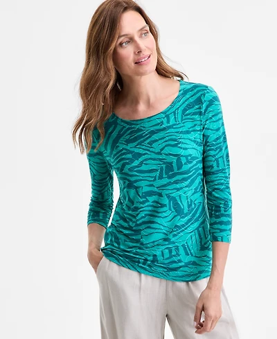 Jm Collection Women's Printed 3/4 Sleeve Scoop-Neck Jacquard Top, Exclusively at Macy's