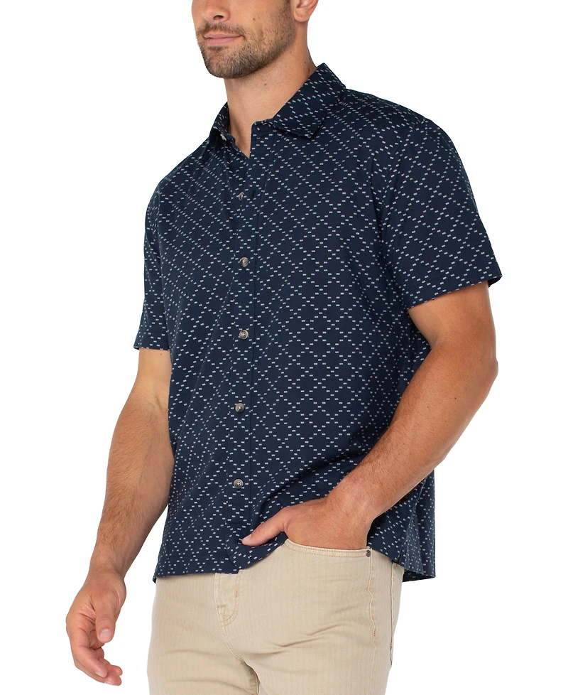 Liverpool Los Angeles Men's Short Sleeve Diamond Dash Print Button-Front Shirt