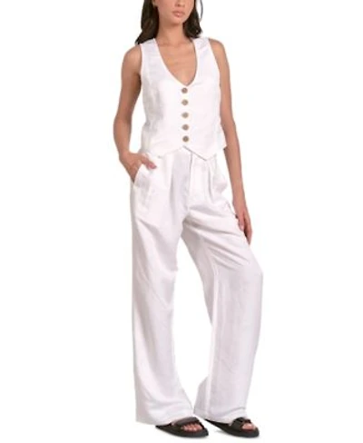 Elan Womens Sleeveless Button Front Halter Vest Pleat Front Wide Leg Pants