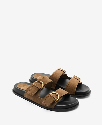 Mango Women's Natural Fiber Strap and Buckle Leather Sandals