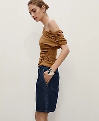 Mango Women's Rinse-Wash Denim Pleated Bermuda Shorts