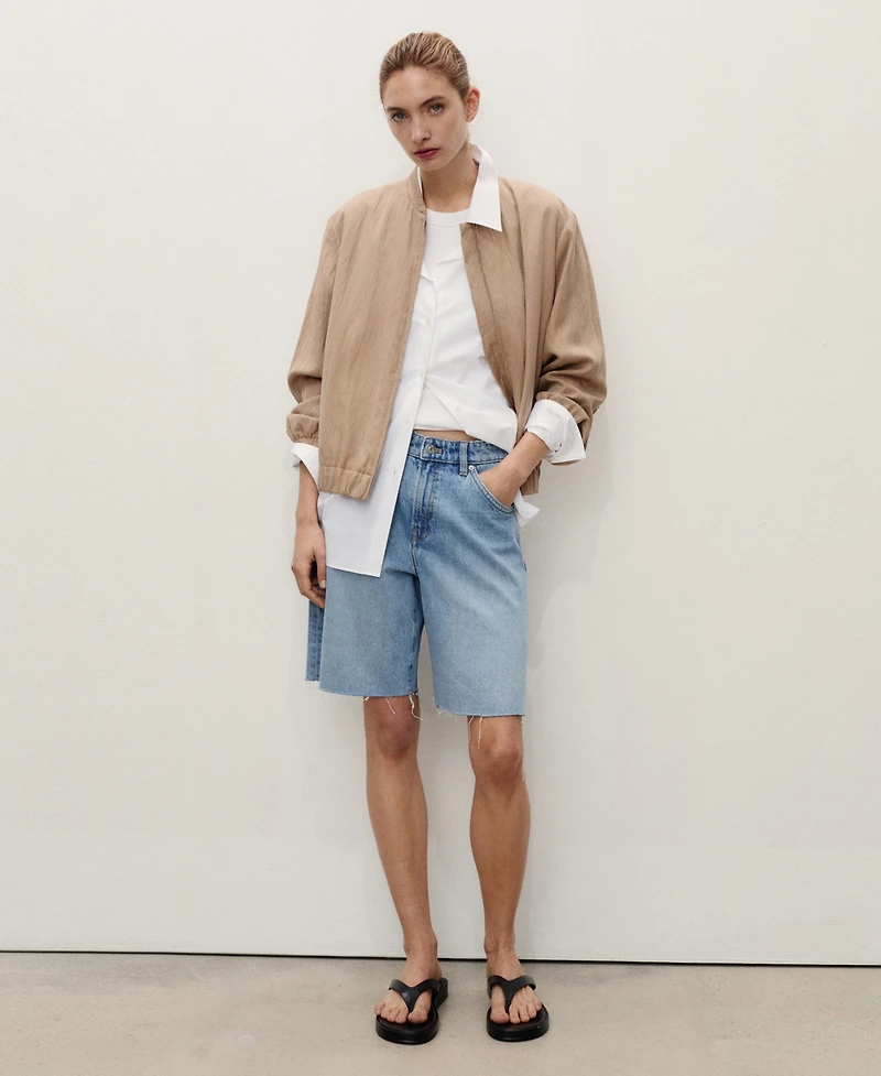 Mango Women's Frayed Hem Denim Bermuda Shorts