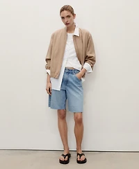 Mango Women's Frayed Hem Denim Bermuda Shorts