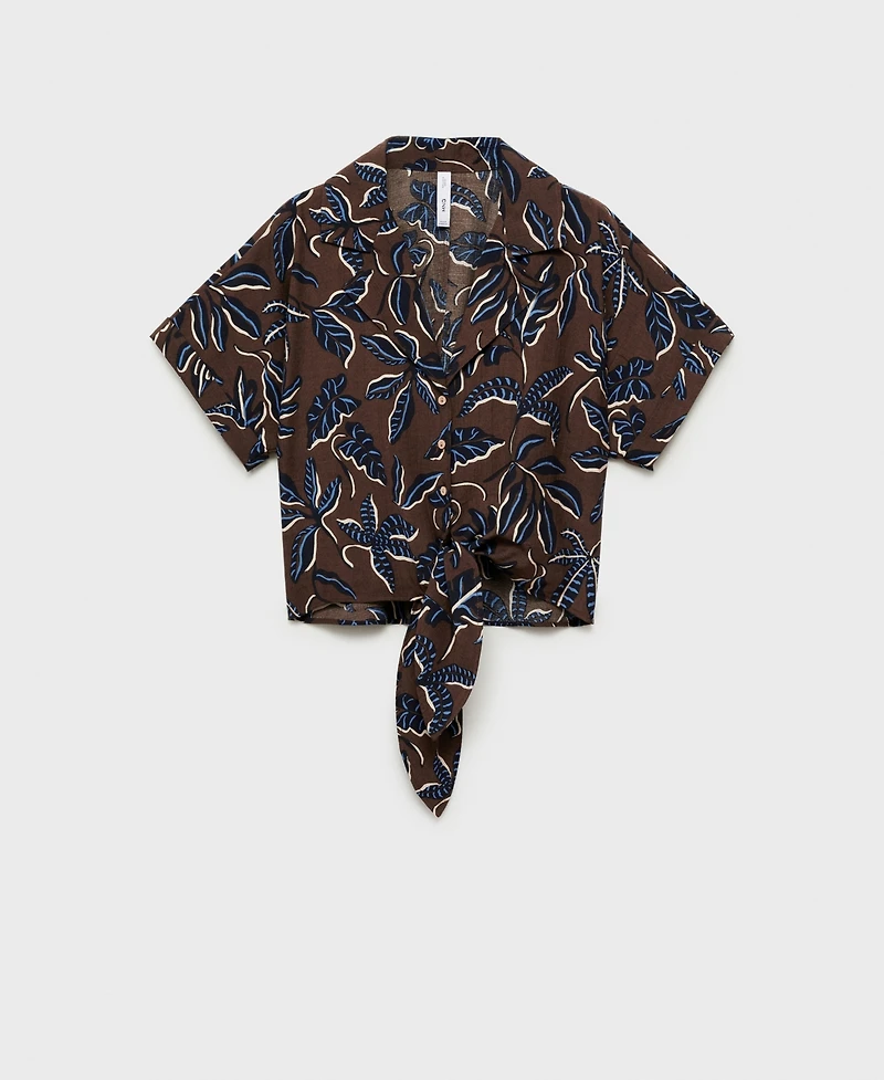 Mango Women's Floral-Print Knot Detail Cropped Shirt