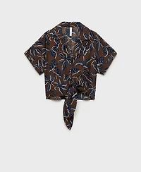 Mango Women's Floral-Print Knot Detail Cropped Shirt