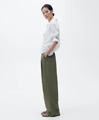Mango Women's Belted Wide Leg Cotton Pants